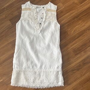 Massimo Dutti White Lace Trim Mini Dress 100% Linen in Womens Size Small EU 36